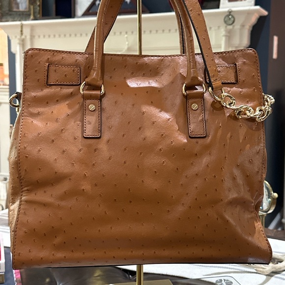 Authentic Michael Kors Large Hamilton Ostrich Embossed Leather Shoulder Satchel - Picture 4 of 16